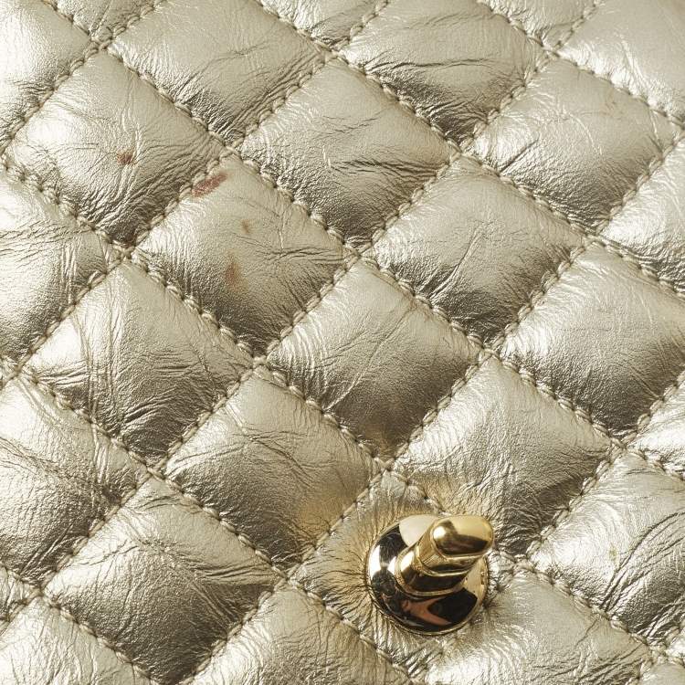 Pre Owned Chanel Coco Handle Mini Gold Quilted Aged Leather Top Handle Bag
