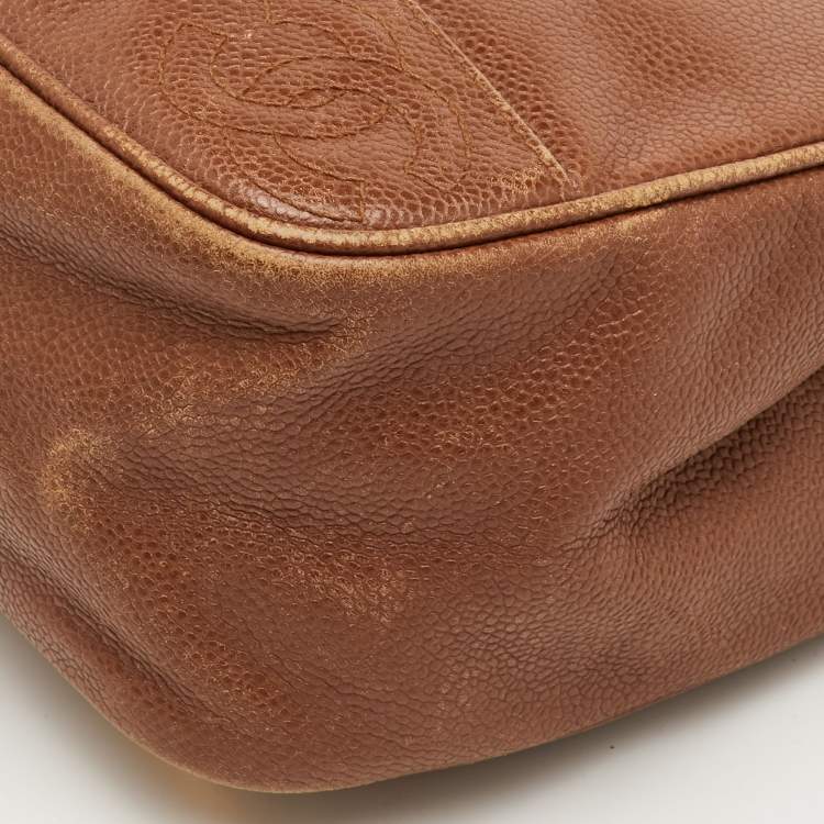 Pre Owned Chanel CC Drawstring Vintage Brown Caviar Leather Backpack