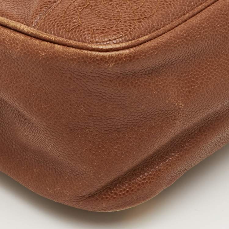 Pre Owned Chanel CC Drawstring Vintage Brown Caviar Leather Backpack