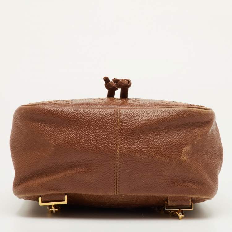 Pre Owned Chanel CC Drawstring Vintage Brown Caviar Leather Backpack
