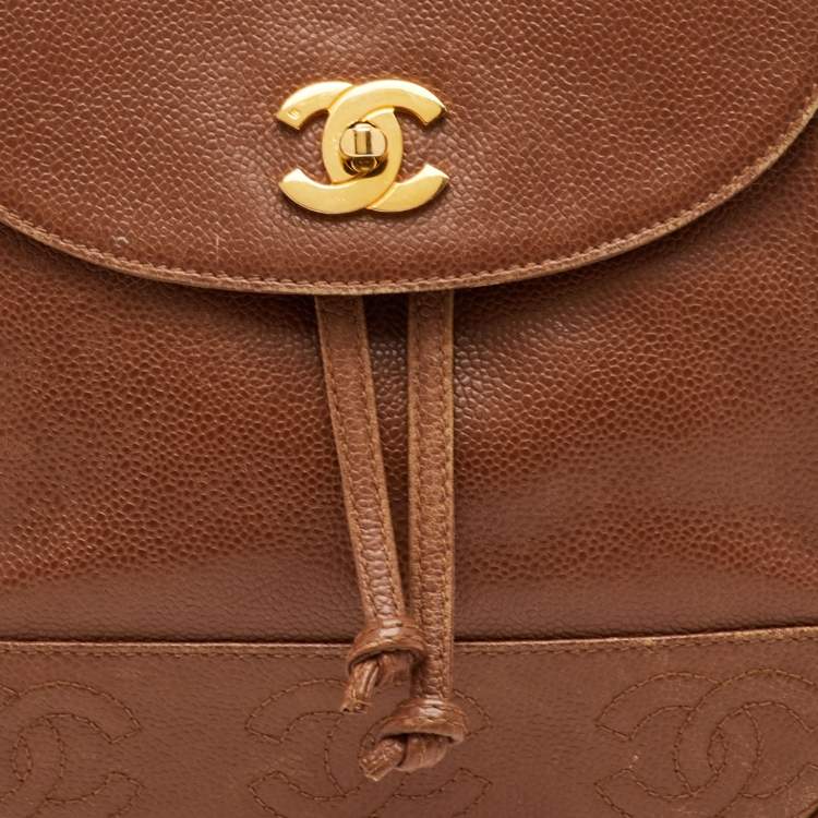 Pre Owned Chanel CC Drawstring Vintage Brown Caviar Leather Backpack