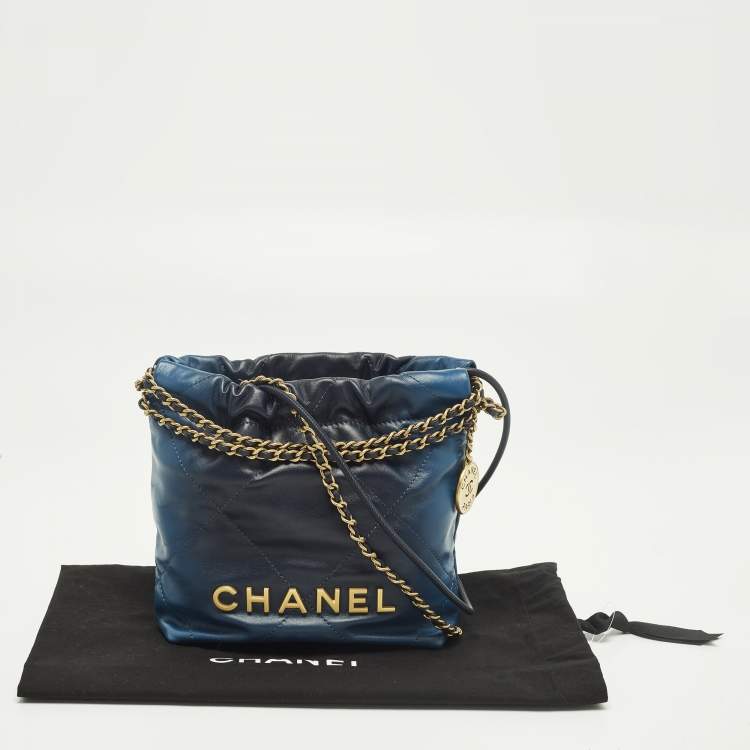 Pre Owned Chanel 22 Mini Ombre Blue Quilted Leather Chain Bag