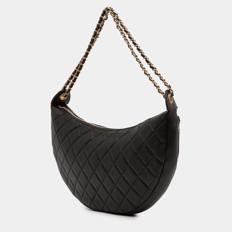 Pre Owned Chanel Black Quilted Lambskin All About Chains Hobo
