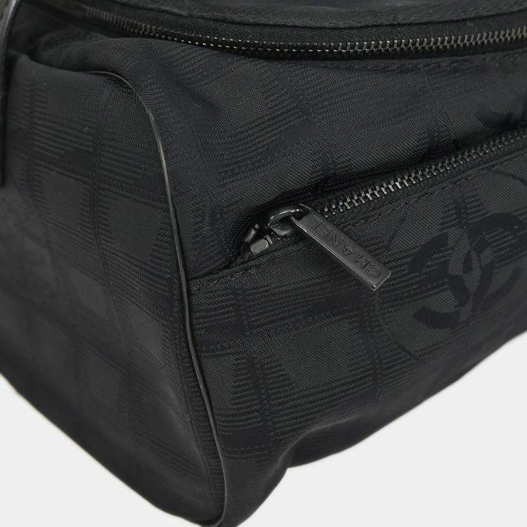 Pre Owned Chanel Black Jacquard Nylon Travel Line Vanity Handbag