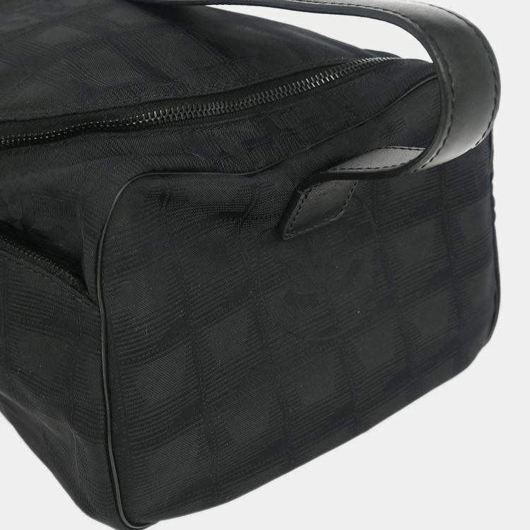 Pre Owned Chanel Black Jacquard Nylon Travel Line Vanity Handbag