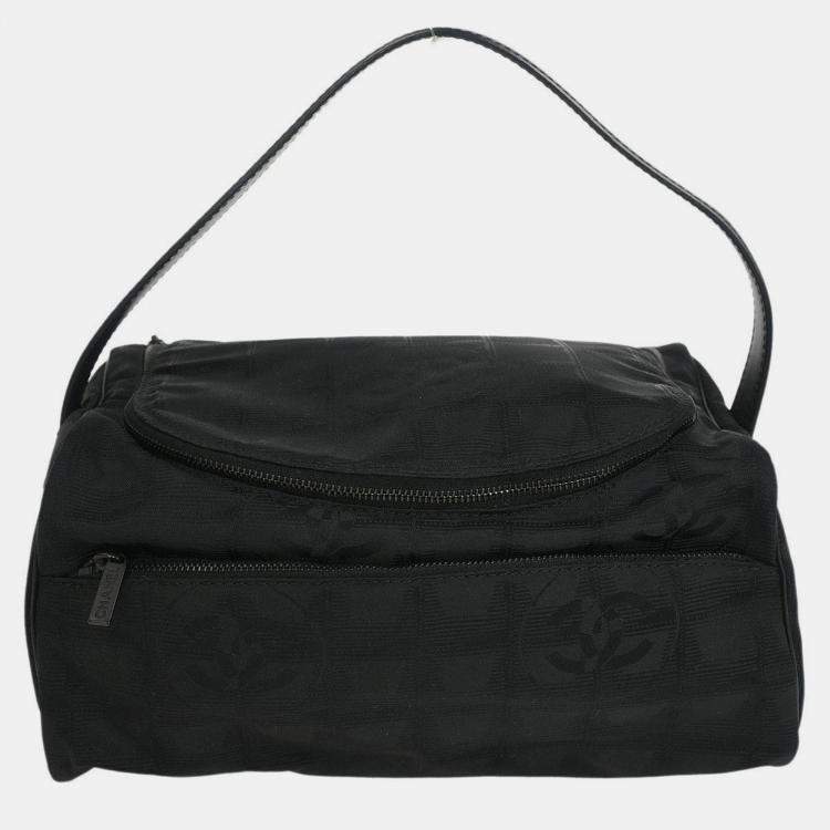 Pre Owned Chanel Black Jacquard Nylon Travel Line Vanity Handbag