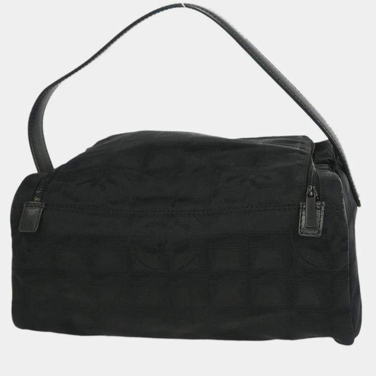 Pre Owned Chanel Black Jacquard Nylon Travel Line Vanity Handbag