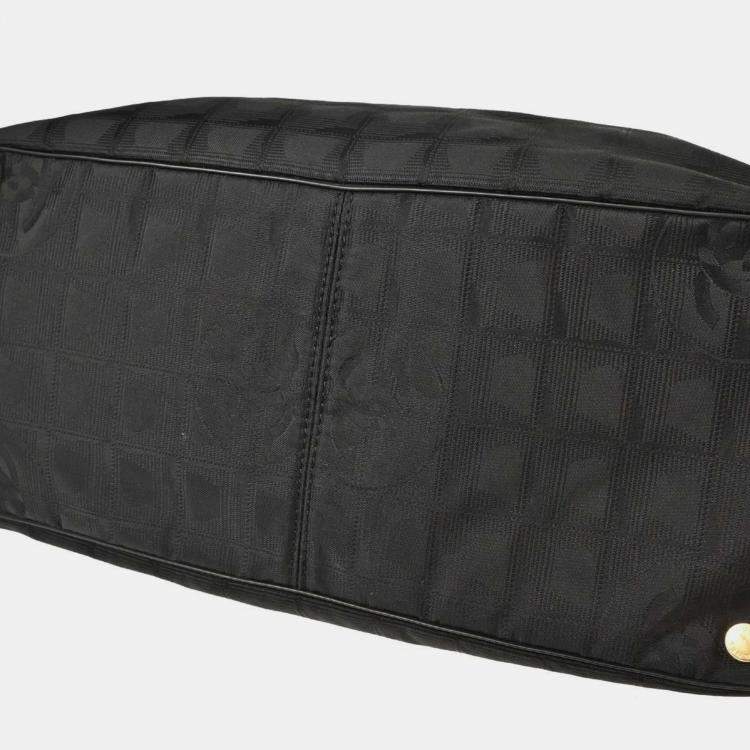 Pre Owned Chanel Black Jacquard Nylon Travel Line Tote Handbag