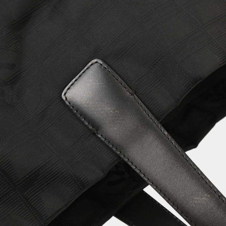 Pre Owned Chanel Black Jacquard Nylon Travel Line Tote Handbag