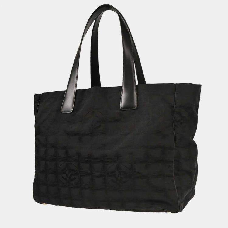 Pre Owned Chanel Black Jacquard Nylon Travel Line Tote Handbag