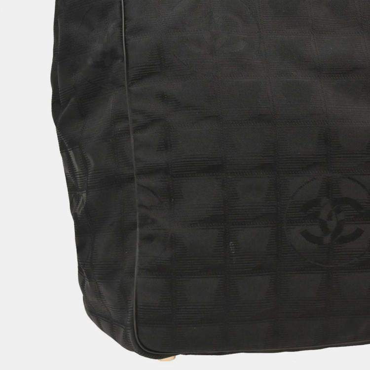 Pre Owned Chanel Black Jacquard Nylon Travel Line Tote Handbag