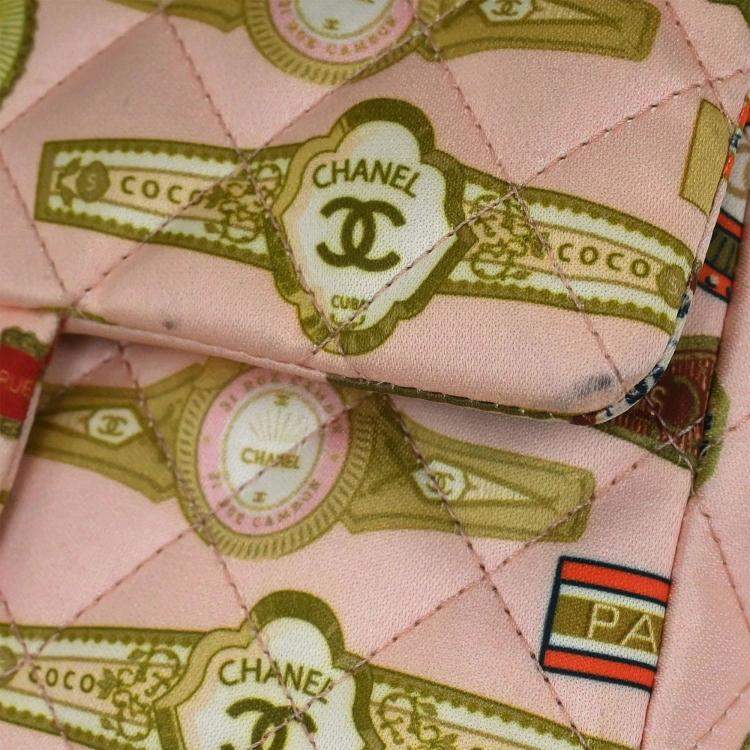 Pre Owned Chanel Pink Satin Cuba Cigare Print Shoulder Bag