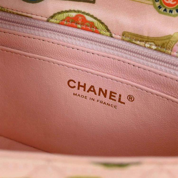 Pre Owned Chanel Pink Satin Cuba Cigare Print Shoulder Bag