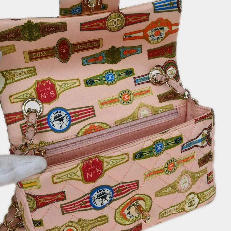Pre Owned Chanel Pink Satin Cuba Cigare Print Shoulder Bag