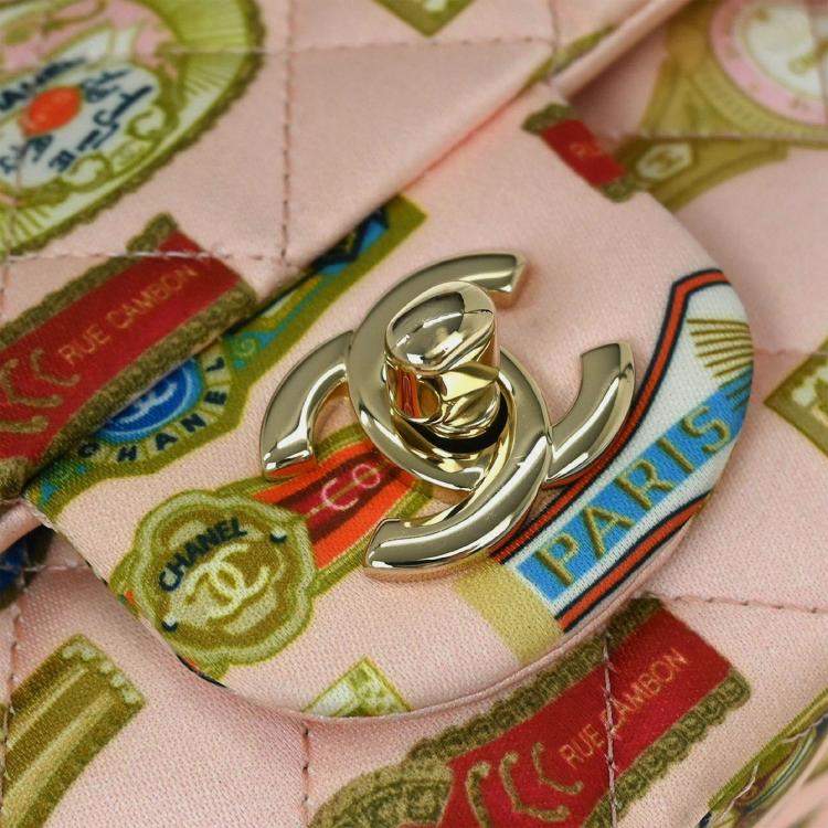Pre Owned Chanel Pink Satin Cuba Cigare Print Shoulder Bag