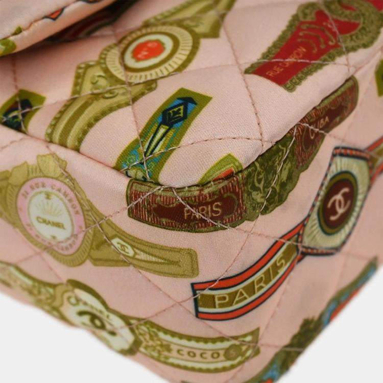 Pre Owned Chanel Pink Satin Cuba Cigare Print Shoulder Bag