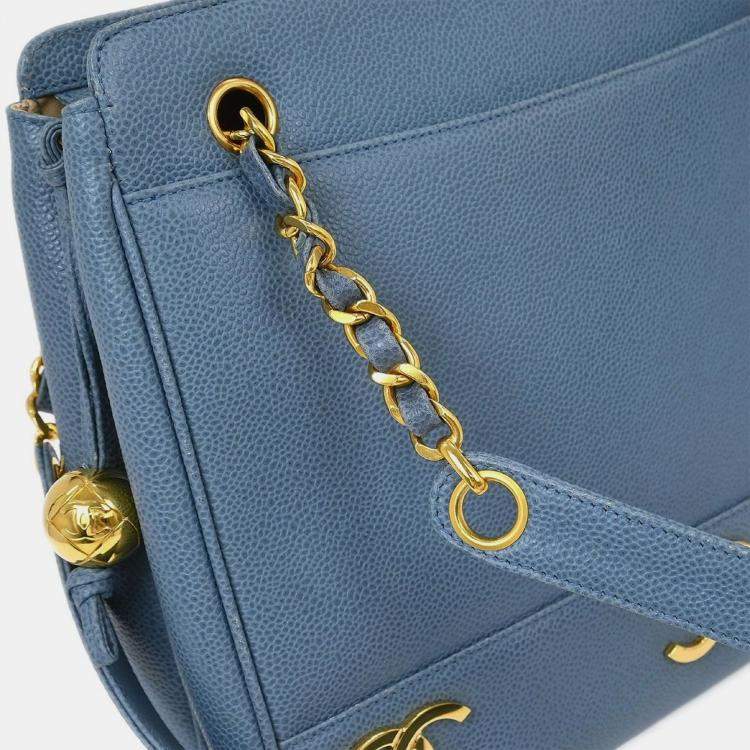 Pre Owned Chanel Blue Calfskin Triple CC Shoulder Tote Bag