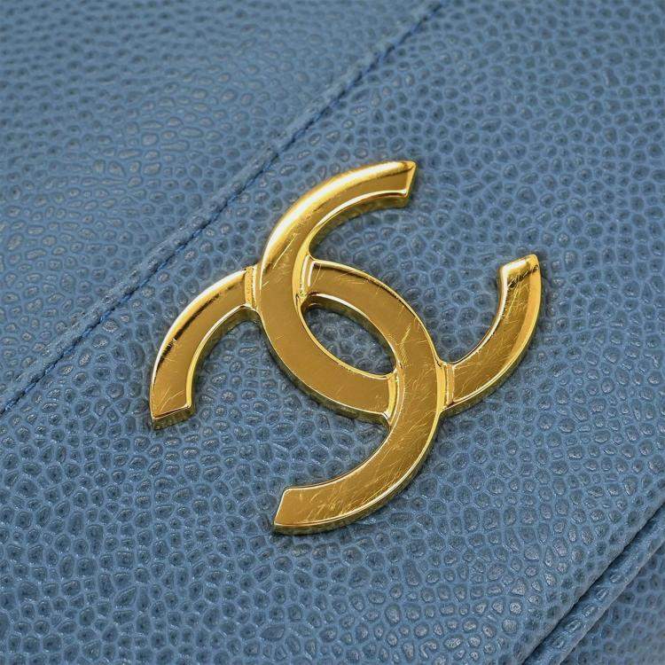 Pre Owned Chanel Blue Calfskin Triple CC Shoulder Tote Bag