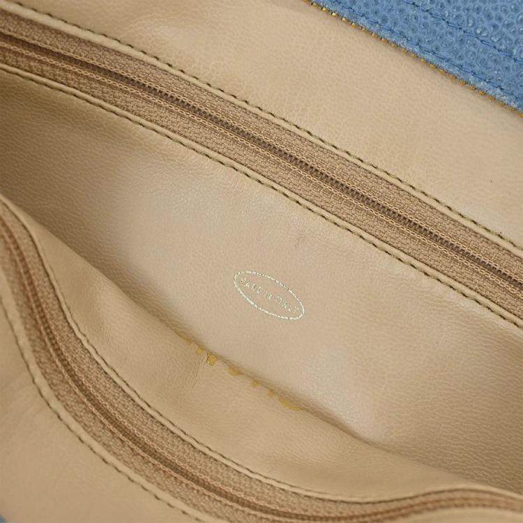 Pre Owned Chanel Blue Calfskin Triple CC Shoulder Tote Bag