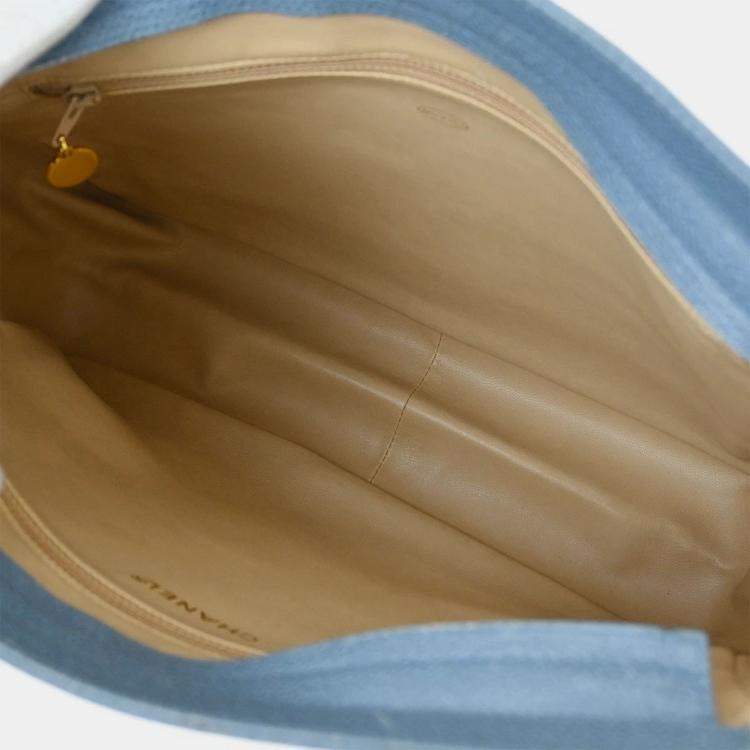 Pre Owned Chanel Blue Calfskin Triple CC Shoulder Tote Bag