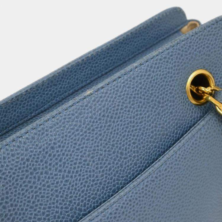 Pre Owned Chanel Blue Calfskin Triple CC Shoulder Tote Bag