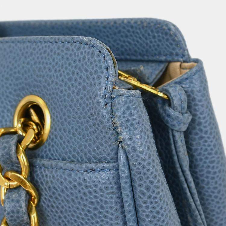 Pre Owned Chanel Blue Calfskin Triple CC Shoulder Tote Bag