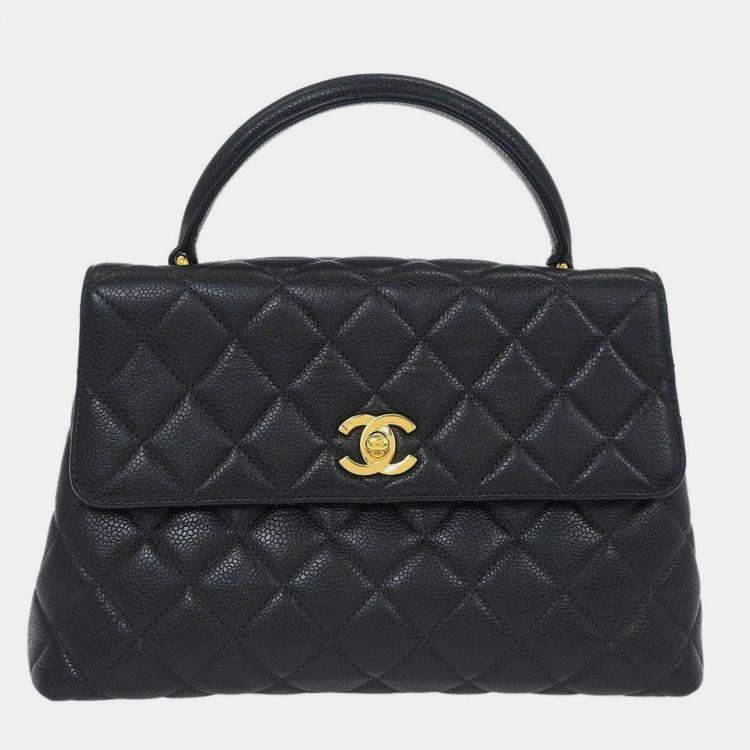 Pre Owned Chanel Black Calfskin Top Handle Handbag