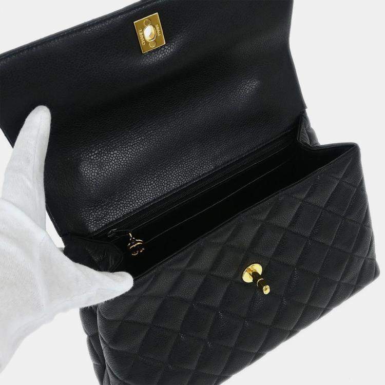 Pre Owned Chanel Black Calfskin Top Handle Handbag