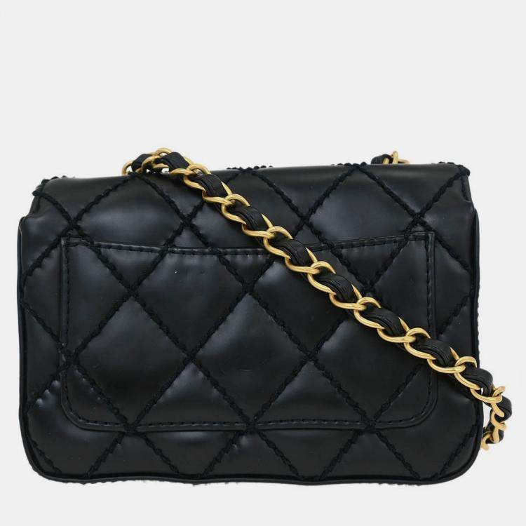 Pre Owned Chanel Black Calfskin Wild Stitch Single Flap Shoulder Bag