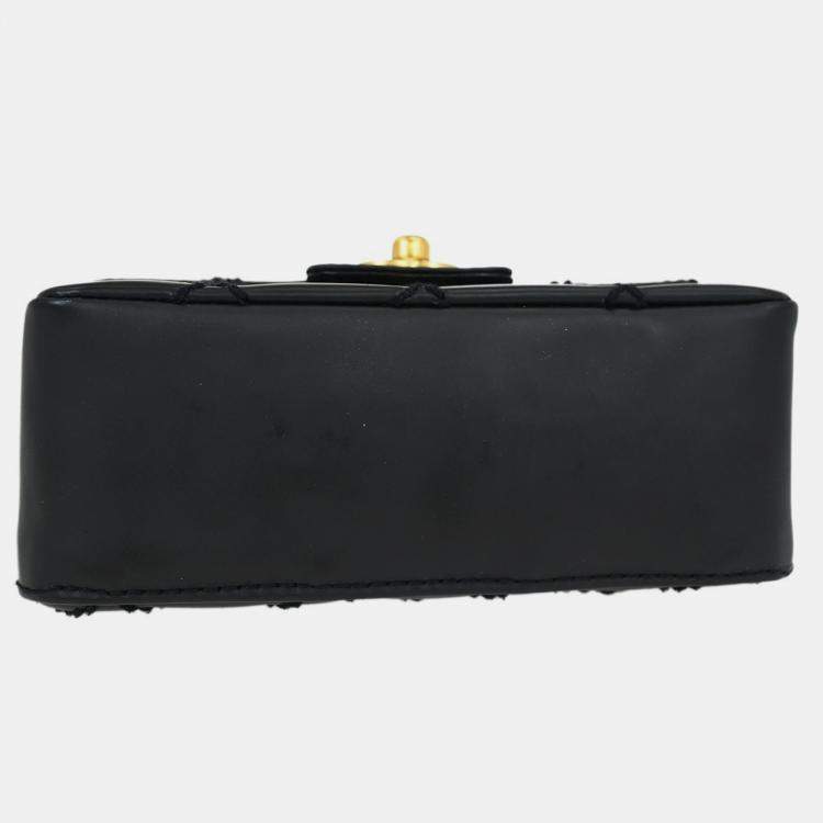 Pre Owned Chanel Black Calfskin Wild Stitch Single Flap Shoulder Bag