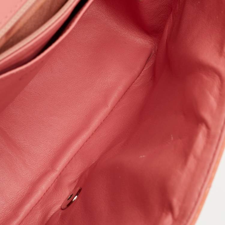 Pre Owned Chanel Peach Jumbo Chevron Patent Leather Classic Single Flap Bag