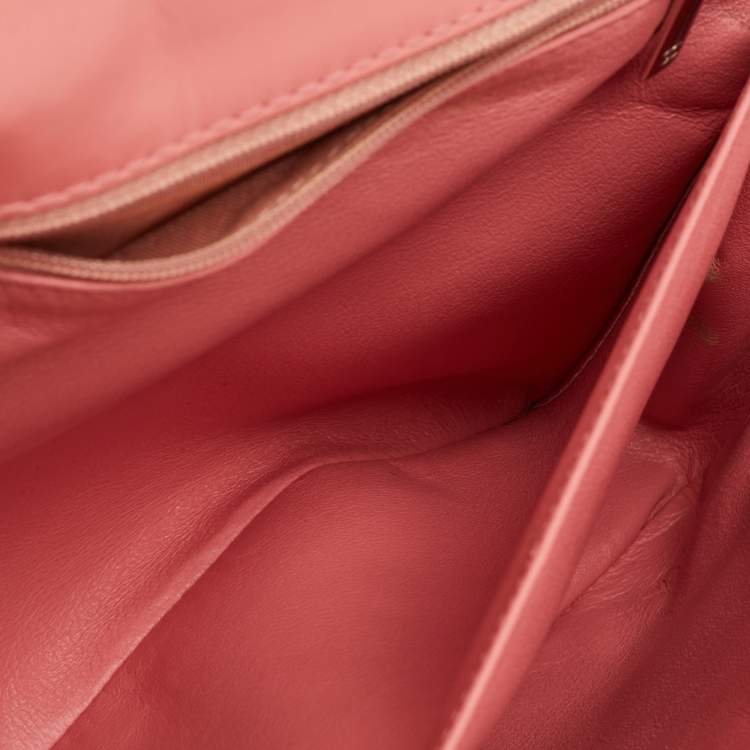 Pre Owned Chanel Peach Jumbo Chevron Patent Leather Classic Single Flap Bag