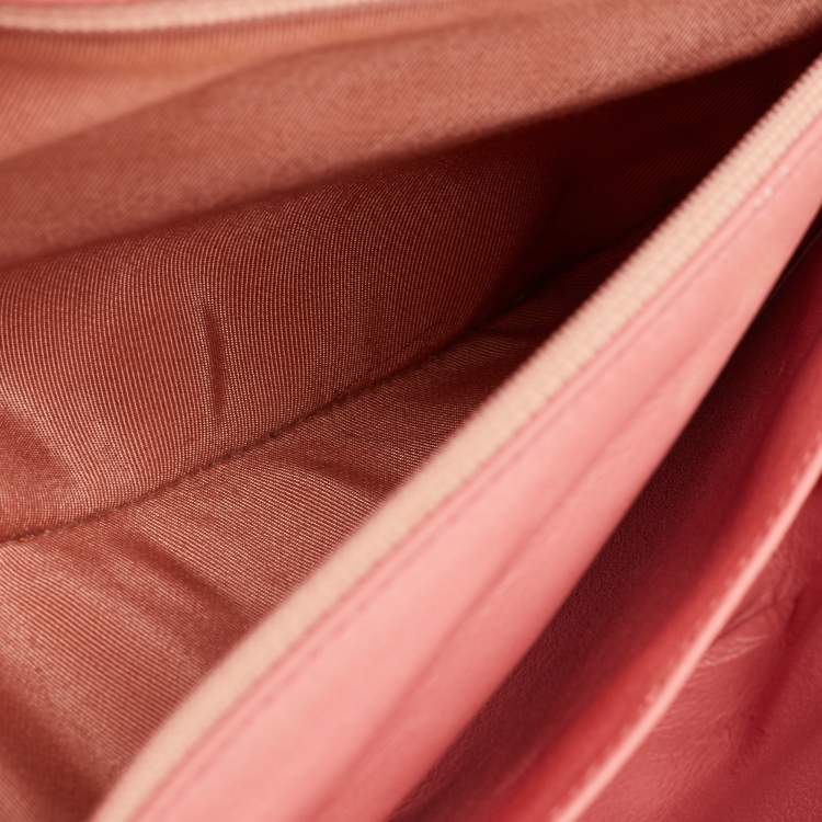 Pre Owned Chanel Peach Jumbo Chevron Patent Leather Classic Single Flap Bag