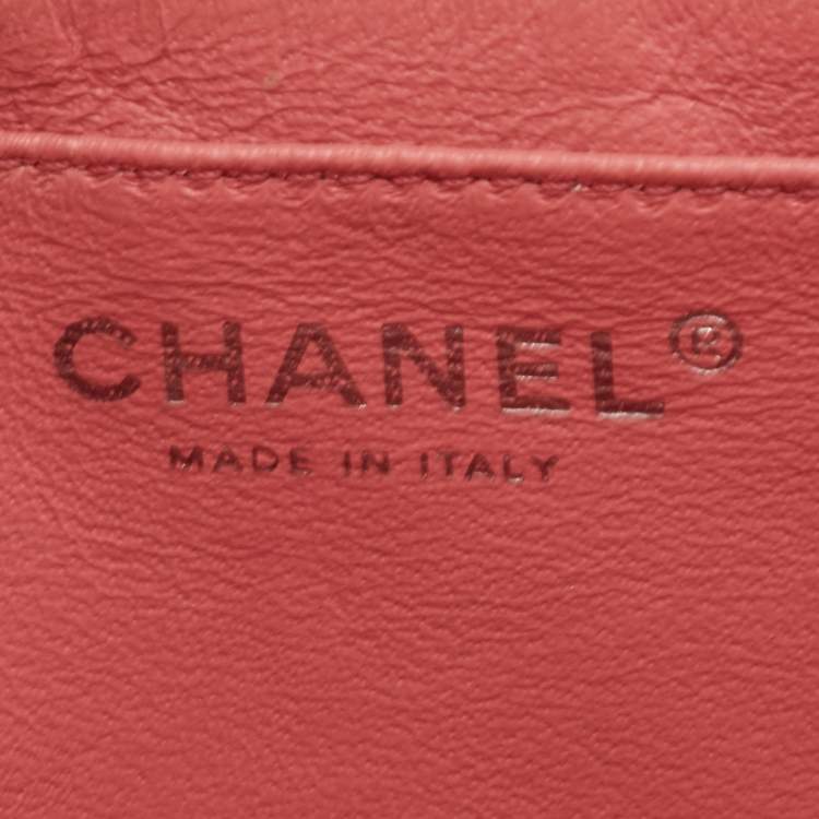 Pre Owned Chanel Peach Jumbo Chevron Patent Leather Classic Single Flap Bag