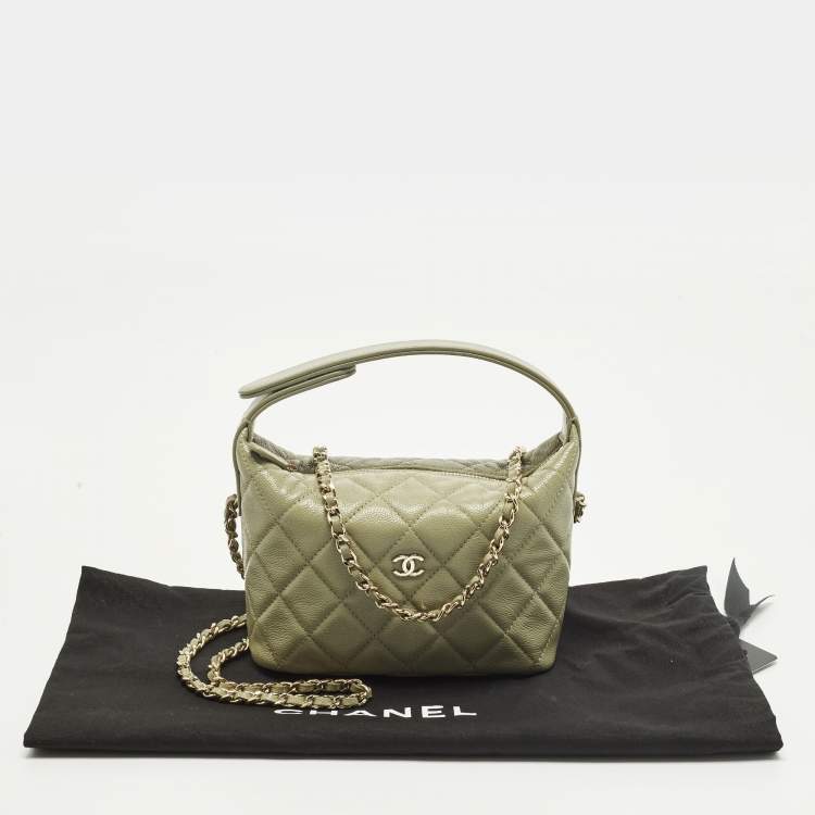 Pre Owned Chanel Classic Chain Light Green Quilted Caviar Leather Hobo