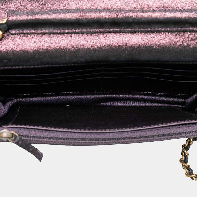 Pre Owned Chanel Purple Quilted Iridescent Lambskin Tartan Button Wallet On Chain