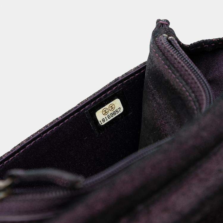Pre Owned Chanel Purple Quilted Iridescent Lambskin Tartan Button Wallet On Chain