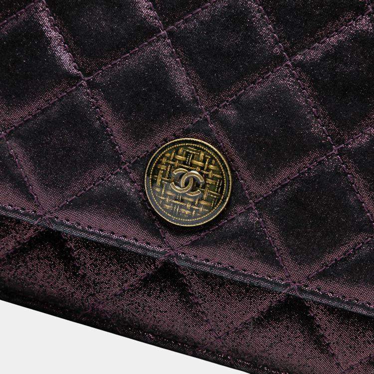 Pre Owned Chanel Purple Quilted Iridescent Lambskin Tartan Button Wallet On Chain