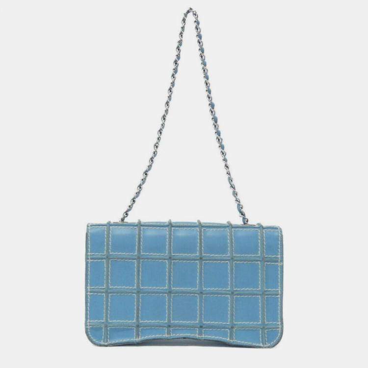 Pre Owned Chanel Blue Leather Shoulder Bag