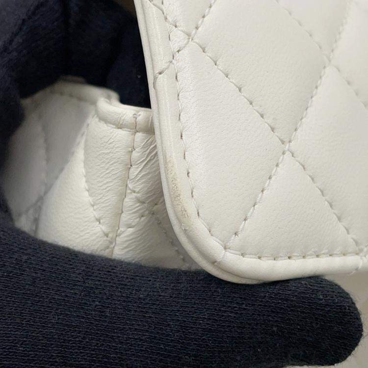 Pre Owned Chanel Matelasse Coco Mark Lambskin Chain Shoulder Bag White