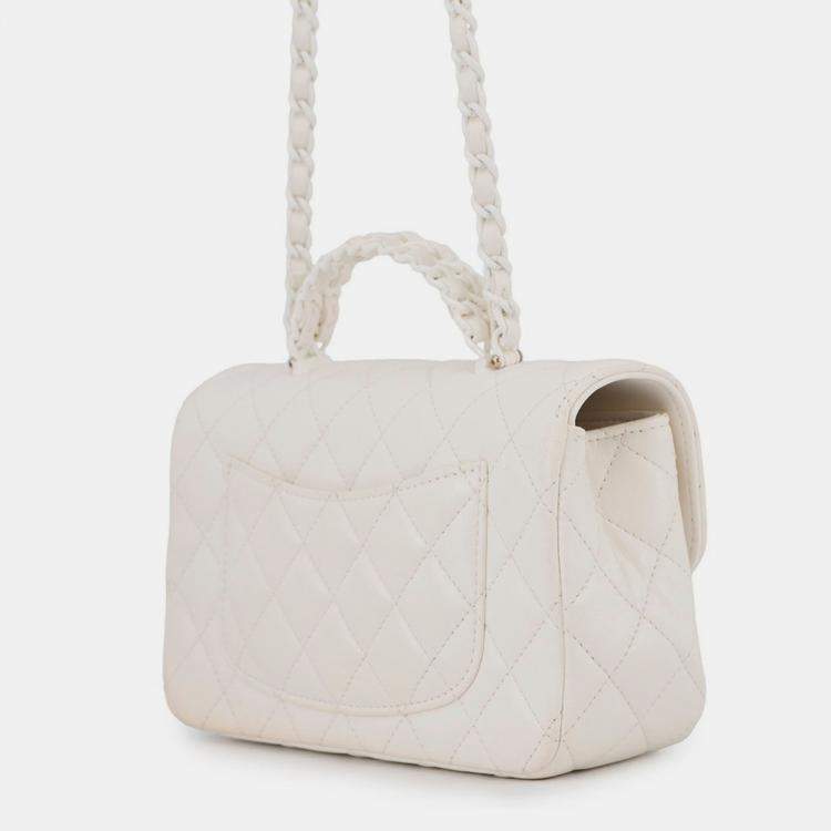 Pre Owned Chanel Matelasse Coco Mark Lambskin Chain Shoulder Bag White