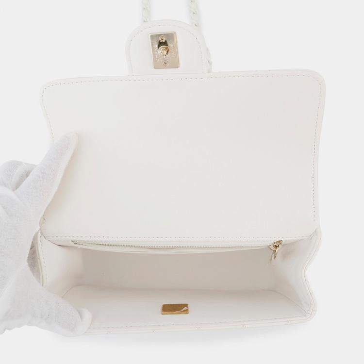 Pre Owned Chanel Matelasse Coco Mark Lambskin Chain Shoulder Bag White