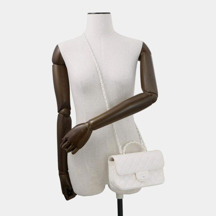 Pre Owned Chanel Matelasse Coco Mark Lambskin Chain Shoulder Bag White