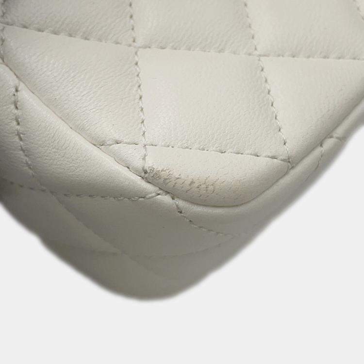 Pre Owned Chanel Matelasse Coco Mark Lambskin Chain Shoulder Bag White