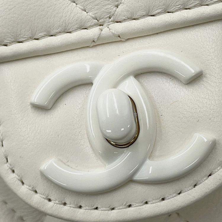Pre Owned Chanel Matelasse Coco Mark Lambskin Chain Shoulder Bag White
