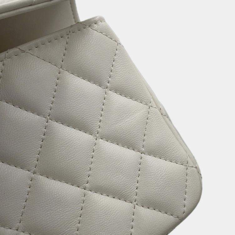 Pre Owned Chanel Matelasse Coco Mark Lambskin Chain Shoulder Bag White