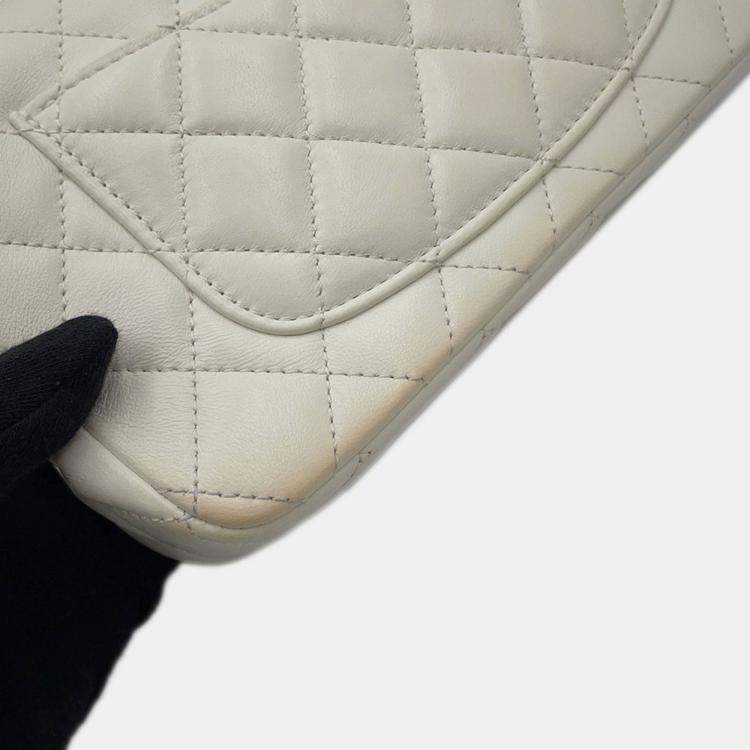 Pre Owned Chanel Matelasse Coco Mark Lambskin Chain Shoulder Bag White