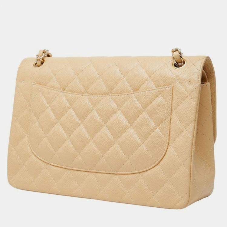 مملوكة مسبقًا Chanel Coco Mark Matelasse 30 Double Flap Chain Shoulder Bag In Beige Caviar Skin