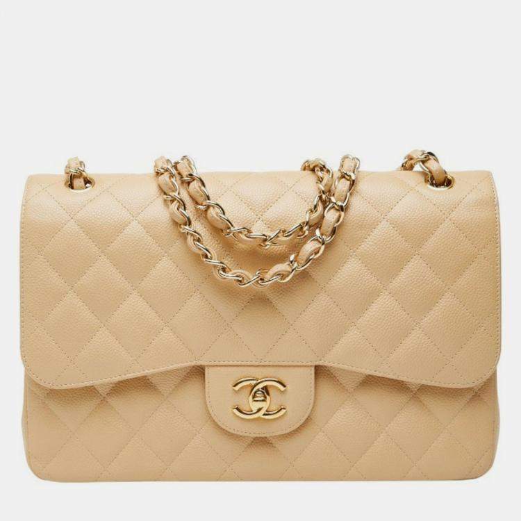 مملوكة مسبقًا Chanel Coco Mark Matelasse 30 Double Flap Chain Shoulder Bag In Beige Caviar Skin