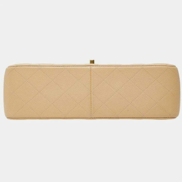 مملوكة مسبقًا Chanel Coco Mark Matelasse 30 Double Flap Chain Shoulder Bag In Beige Caviar Skin